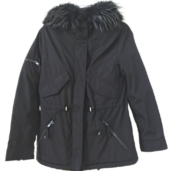 Aqua Jackets & Blazers - AQUA Black Canyon Parka with Large Fur Hood  S